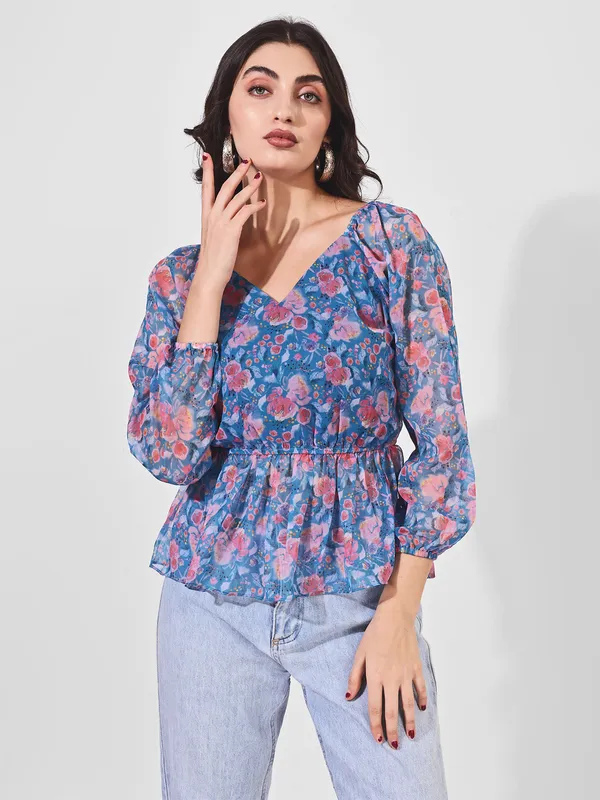 Fbella_Women_Chiffon_Blue_Peplum_Top