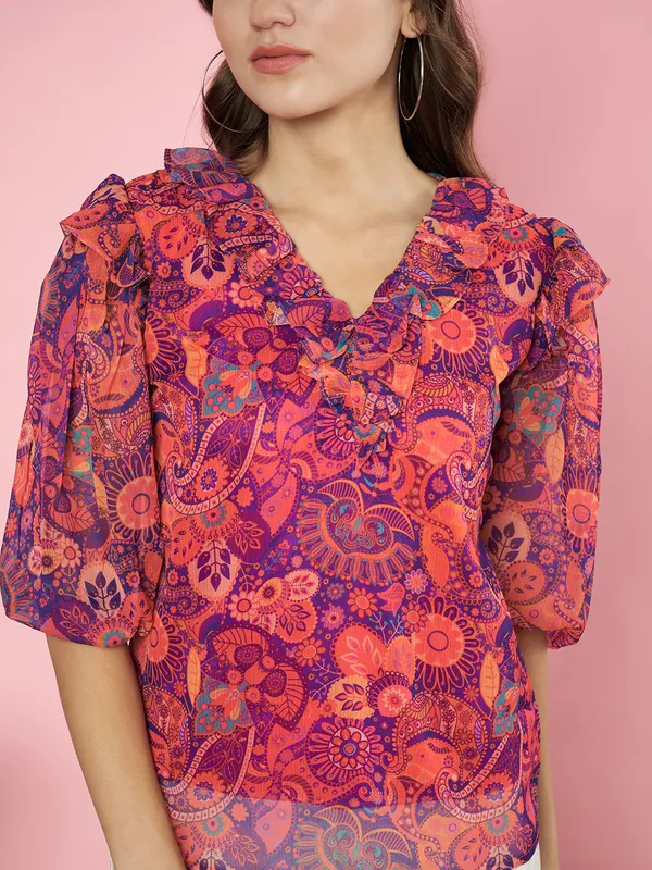 Fbella_Women_Chiffon_Paisley_Print_Ruffle_top