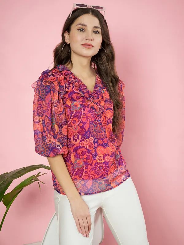 Fbella_Women_Chiffon_Paisley_Print_Ruffle_top