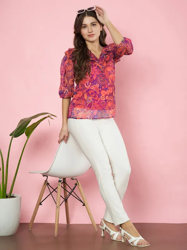 Fbella_Women_Chiffon_Paisley_Print_Ruffle_top