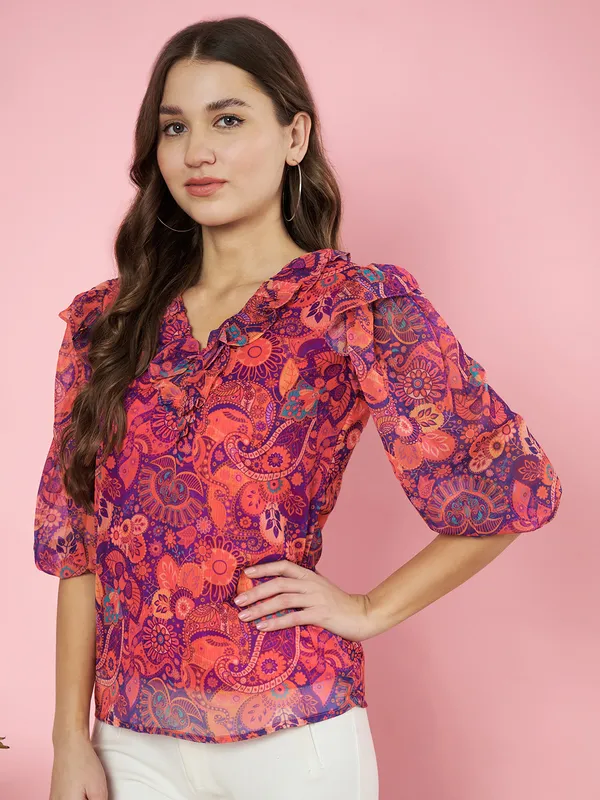 Fbella_Women_Chiffon_Paisley_Print_Ruffle_top