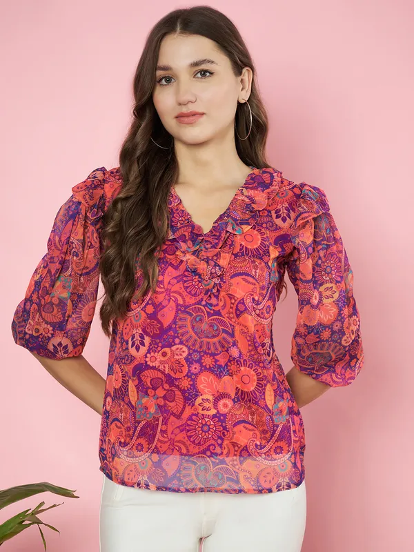 Fbella_Women_Chiffon_Paisley_Print_Ruffle_top