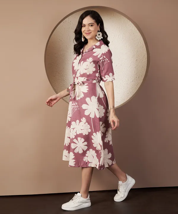 Fbella_Women_Floral_Mauve_Shirt_Dress