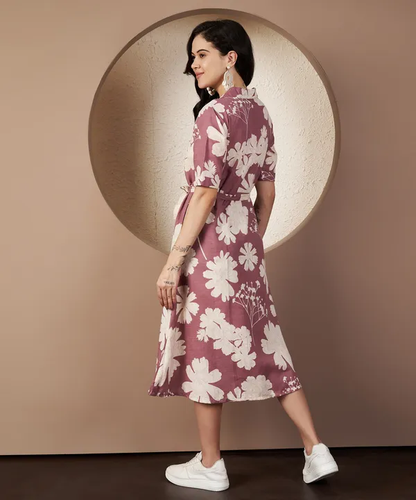 Fbella_Women_Floral_Mauve_Shirt_Dress