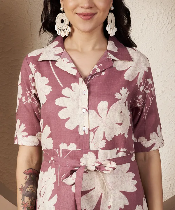 Fbella_Women_Floral_Mauve_Shirt_Dress