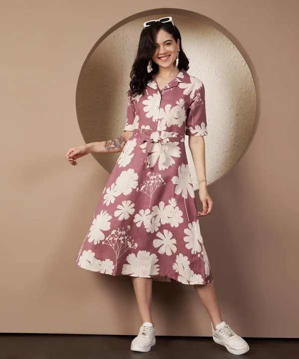 Fbella_Women_Floral_Mauve_Shirt_Dress