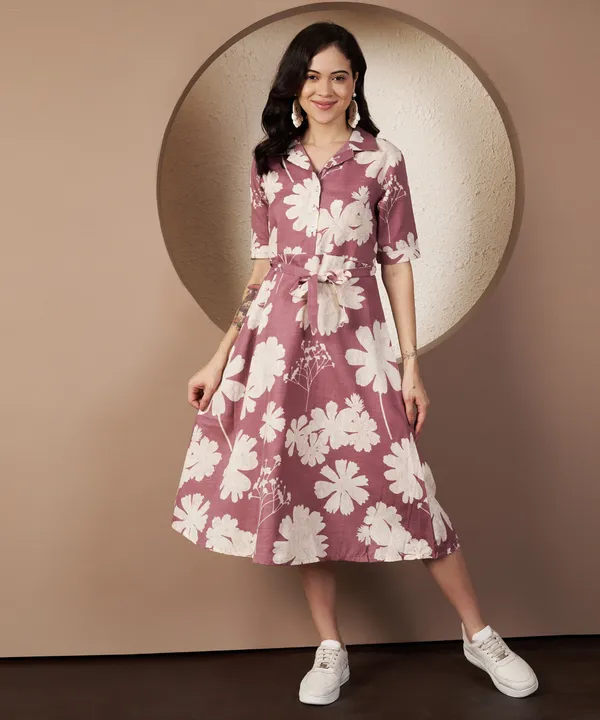 Fbella_Women_Floral_Mauve_Shirt_Dress