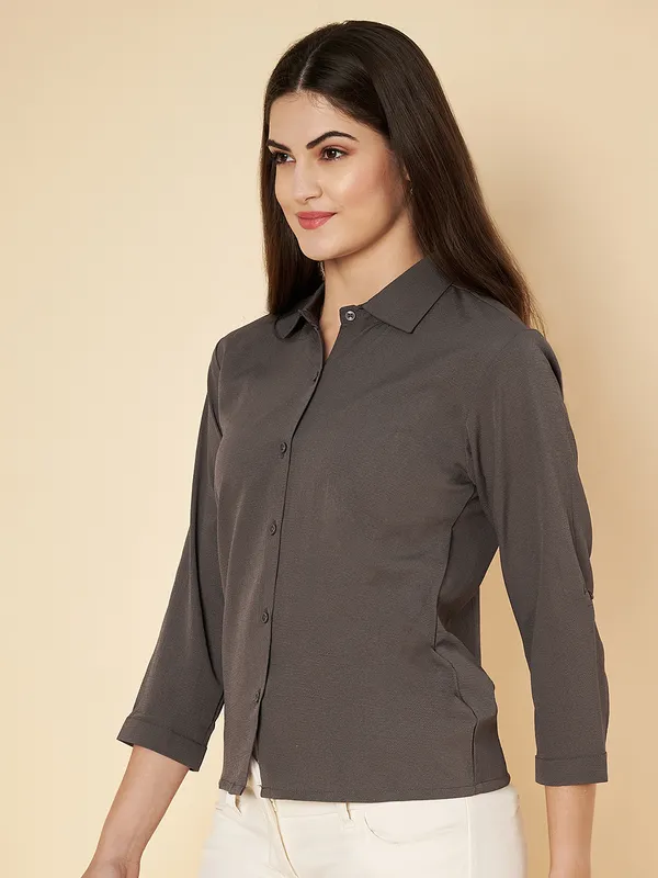 Fbella_Women_Grey_Crop_Shirt
