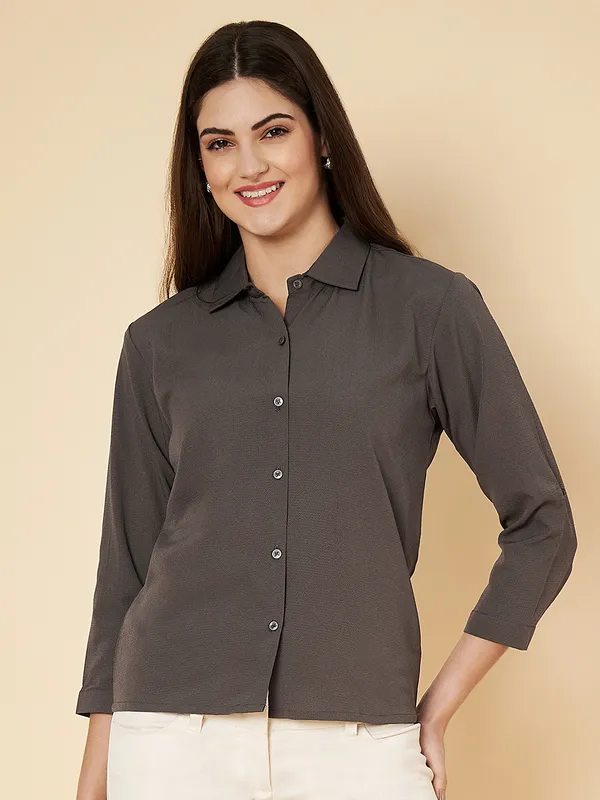 Fbella_Women_Grey_Crop_Shirt