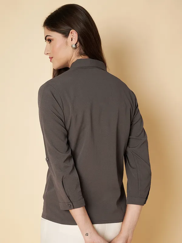 Fbella_Women_Grey_Crop_Shirt