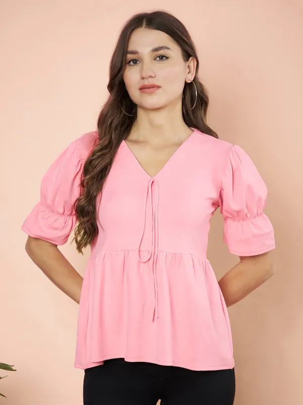 Fbella_Women_Knit_Pink_Peplum_Top