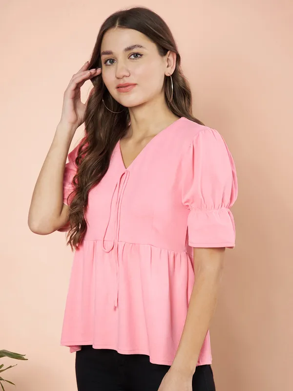 Fbella_Women_Knit_Pink_Peplum_Top
