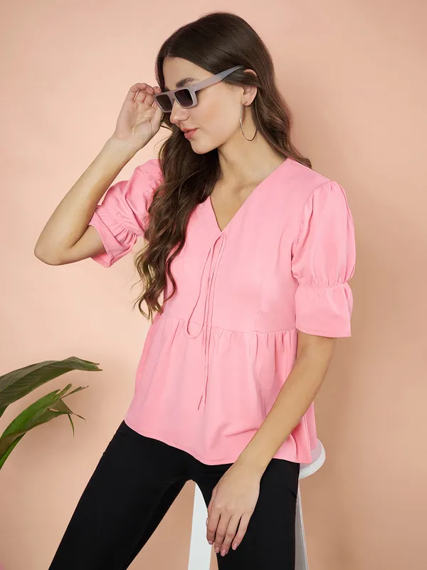 Fbella_Women_Knit_Pink_Peplum_Top