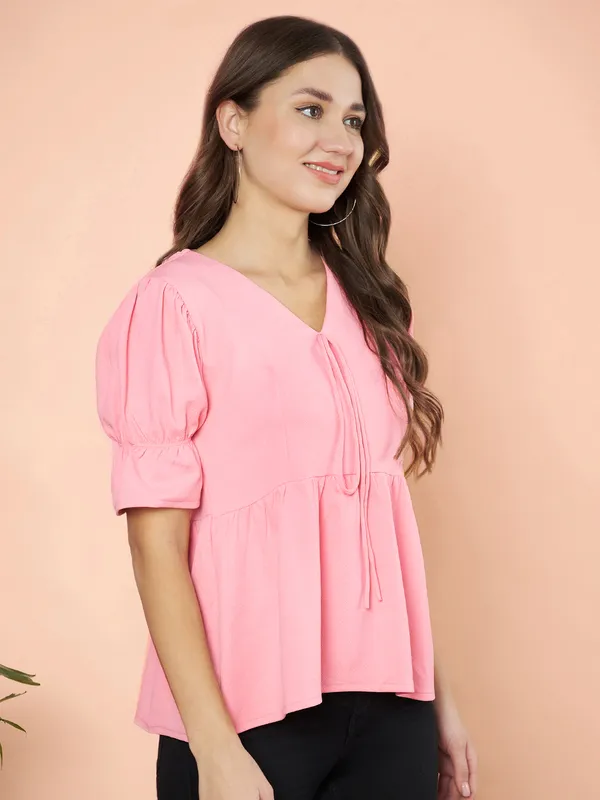 Fbella_Women_Knit_Pink_Peplum_Top