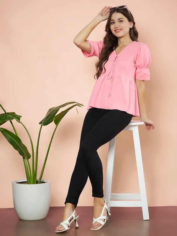 Fbella_Women_Knit_Pink_Peplum_Top