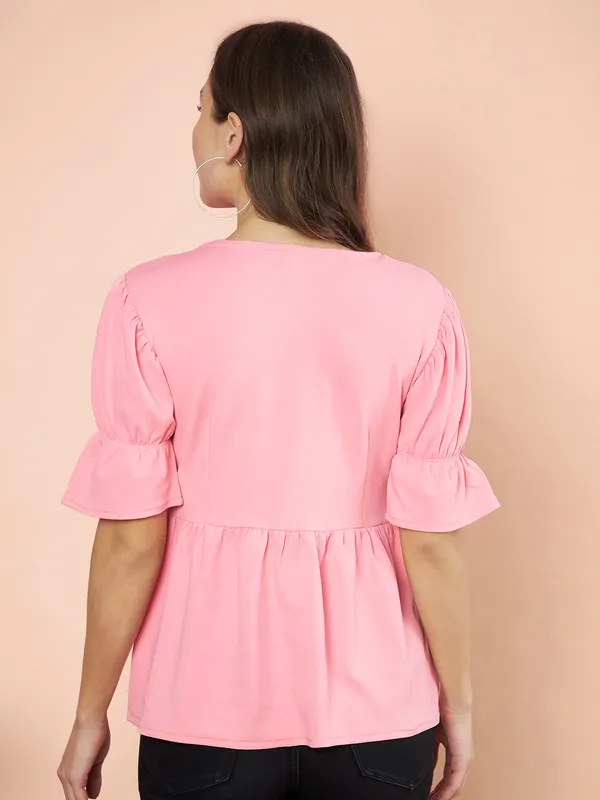 Fbella_Women_Knit_Pink_Peplum_Top