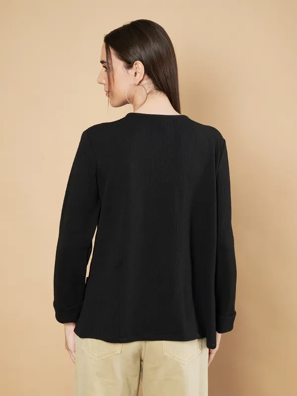 Fbella_Women_Knitted_Black_Open_Front_Jacket_Shrug
