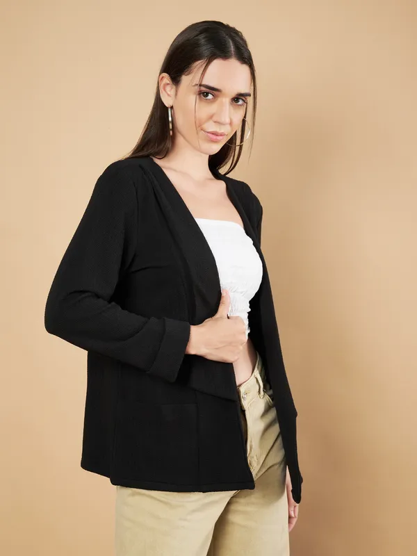 Fbella_Women_Knitted_Black_Open_Front_Jacket_Shrug