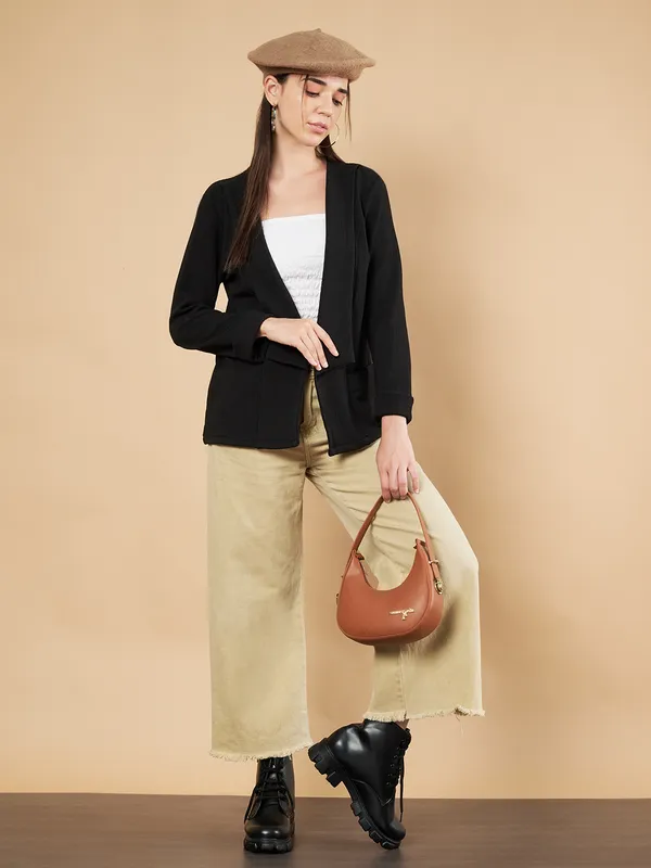 Fbella Clothing Fbella Women Knitted Black Open Front Jacket Shrug Price in  India Buy Fbella Clothing Fbella Women Knitted Black Open Front Jacket