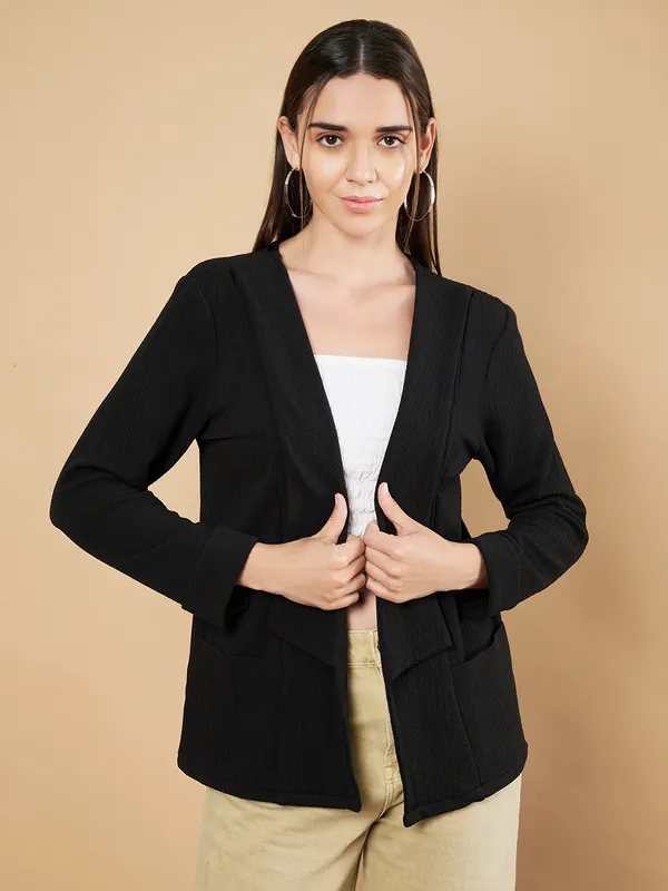 Fbella_Women_Knitted_Black_Open_Front_Jacket_Shrug