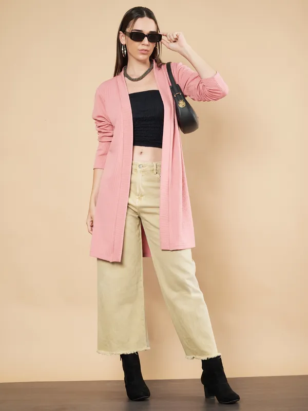 Fbella_Women_Knitted_Dusty_Pink_Open_Front_Longline_Shrug