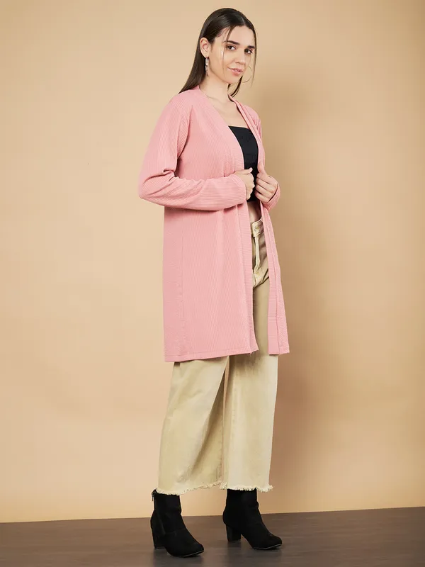 Fbella_Women_Knitted_Dusty_Pink_Open_Front_Longline_Shrug