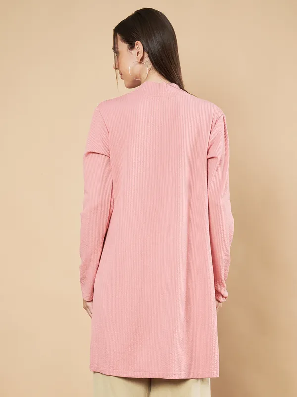 Fbella_Women_Knitted_Dusty_Pink_Open_Front_Longline_Shrug