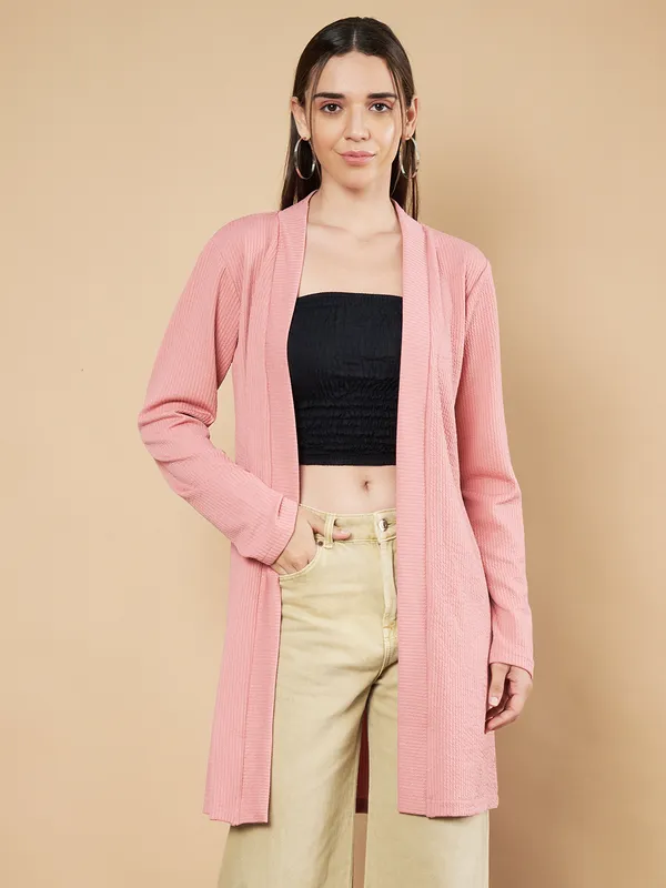 Fbella_Women_Knitted_Dusty_Pink_Open_Front_Longline_Shrug