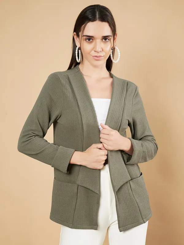 Fbella_Women_Knitted_Khaki_Open_Front_Jacket_Shrug