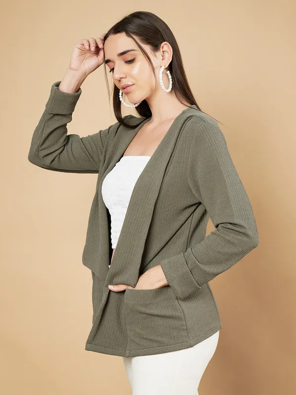 Fbella_Women_Knitted_Khaki_Open_Front_Jacket_Shrug