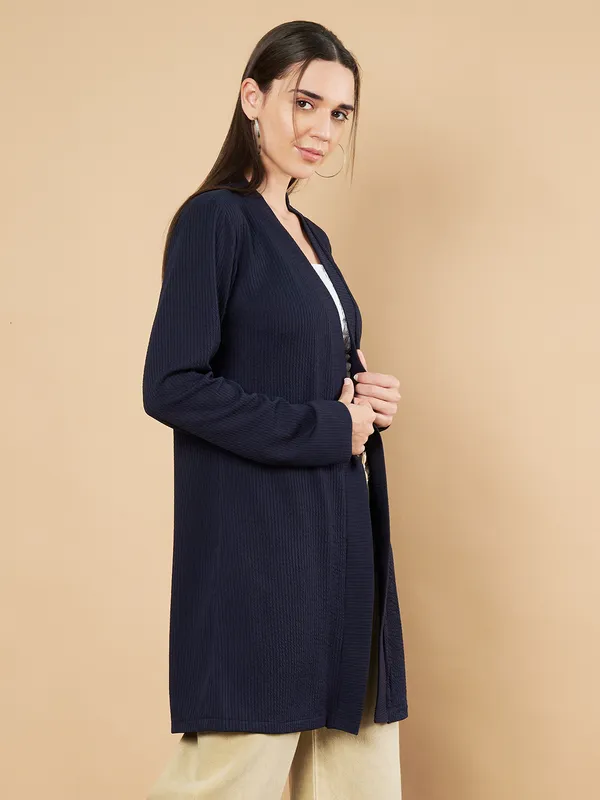 Fbella_Women_Knitted_Navy_Blue_Front_Longline_Shrug