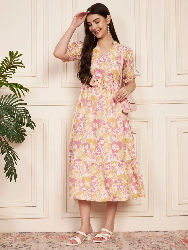 Fbella_Women_Pink_Floral_Printed_Cotton_Midi_Dress