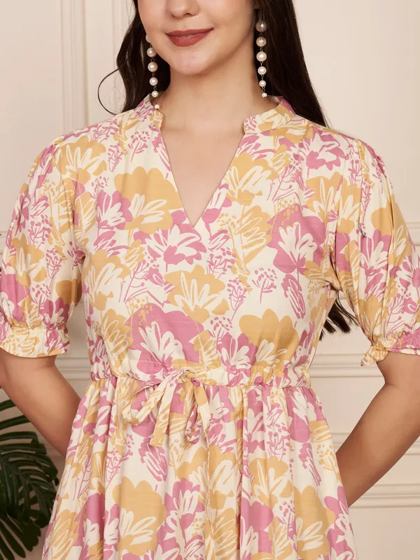 Fbella_Women_Pink_Floral_Printed_Cotton_Midi_Dress