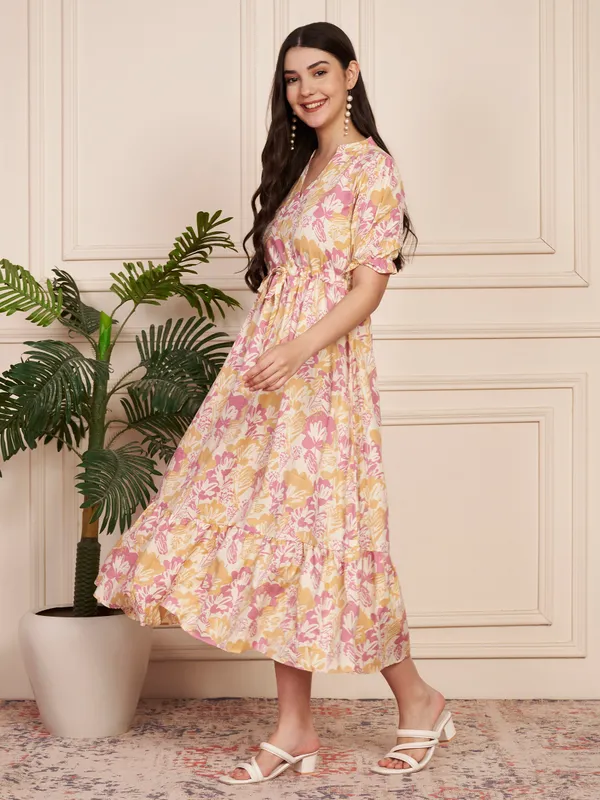 Fbella_Women_Pink_Floral_Printed_Cotton_Midi_Dress