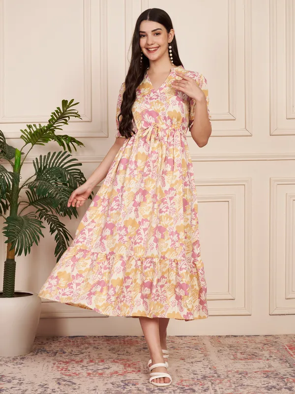 Fbella_Women_Pink_Floral_Printed_Cotton_Midi_Dress