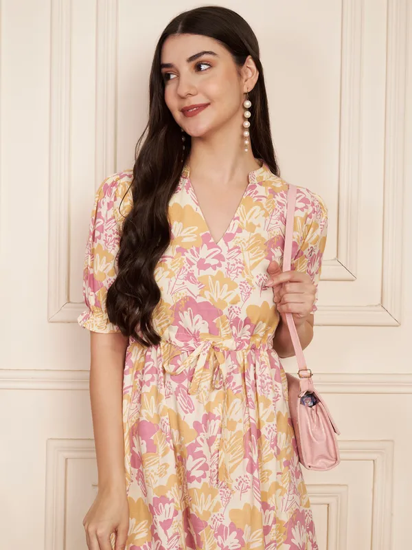 Fbella_Women_Pink_Floral_Printed_Cotton_Midi_Dress