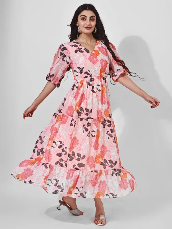 Fbella_Women_Pink_and_Black_Floral_Print_Puff_Sleeve_Maxi_Dress