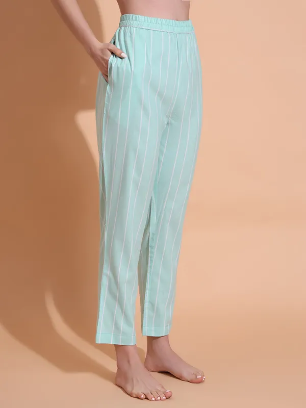 Fbella_Women_Pure_Cotton_Aqua_Green_Stripe_Night_Suit