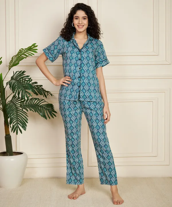 Fbella_Women_Pure_Cotton_Ethnic_Printed_Night_Suit_