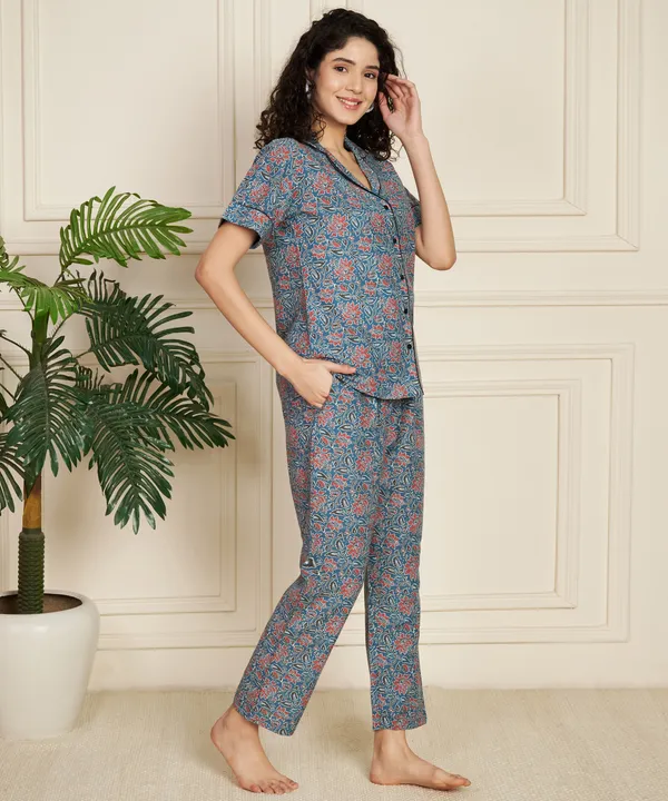 Fbella_Women_Pure_Cotton_Ethnic_Printed_Night_Suit_