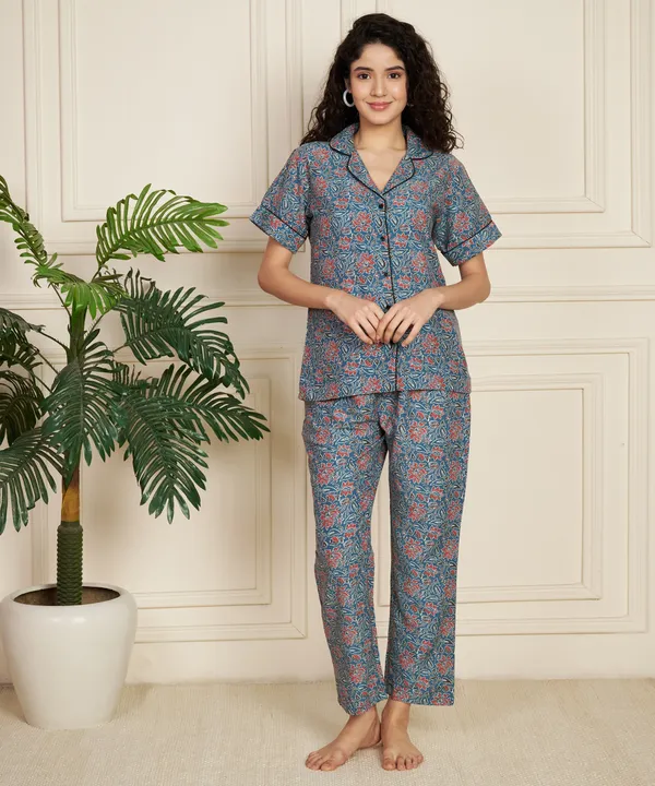 Fbella_Women_Pure_Cotton_Ethnic_Printed_Night_Suit_