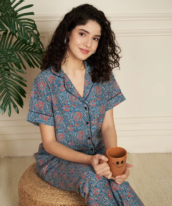 Fbella_Women_Pure_Cotton_Ethnic_Printed_Night_Suit_