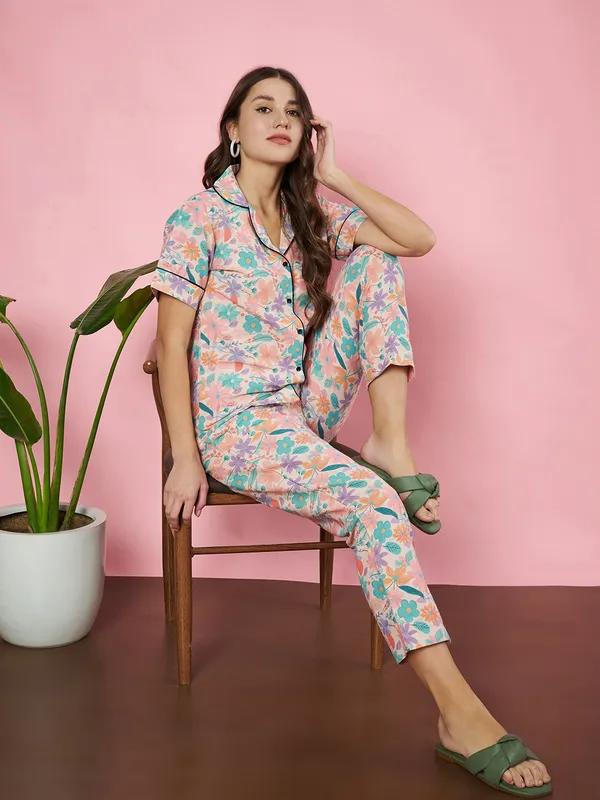 Fbella_Women_Pure_Cotton_Floral_Printed_Night_Suit