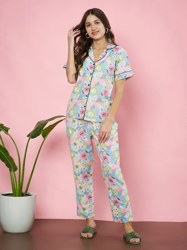 Fbella_Women_Pure_Cotton_Floral_Printed_Night_Suit