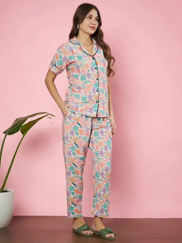Fbella_Women_Pure_Cotton_Floral_Printed_Night_Suit