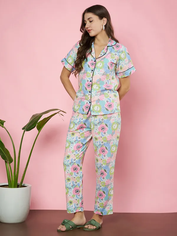 Fbella_Women_Pure_Cotton_Floral_Printed_Night_Suit