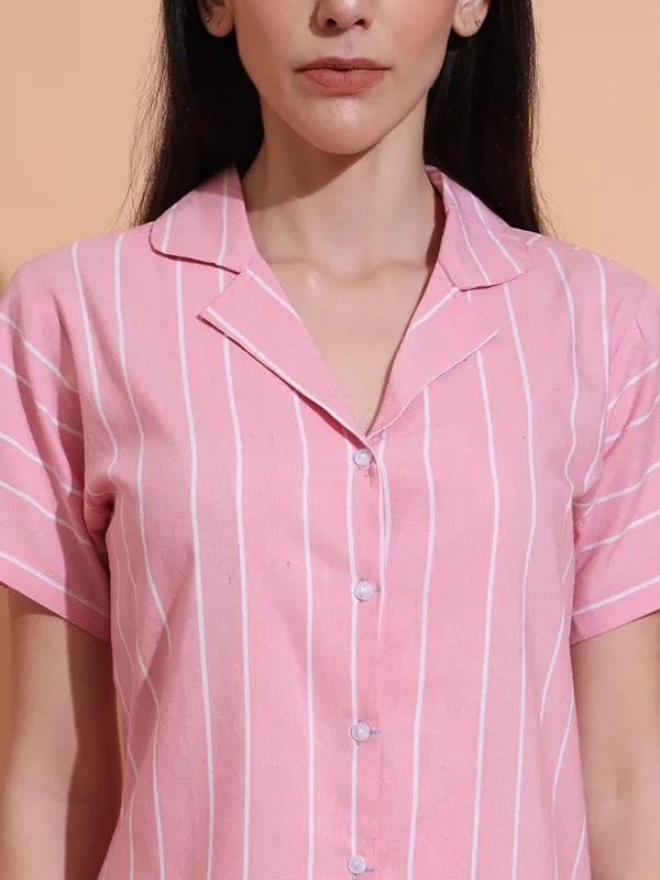 Fbella_Women_Pure_Cotton_Pink_Stripe_Night_Suit