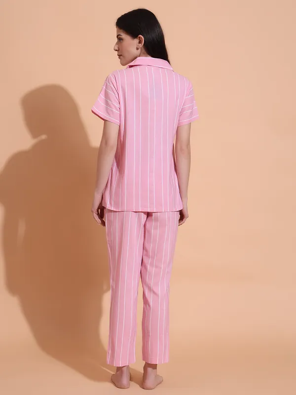 Fbella_Women_Pure_Cotton_Pink_Stripe_Night_Suit