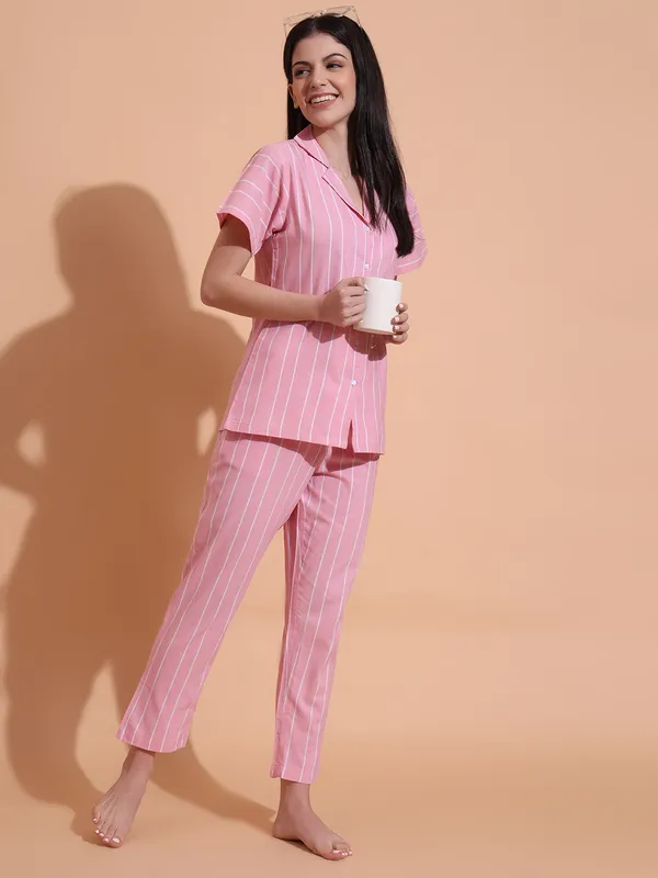 Fbella_Women_Pure_Cotton_Pink_Stripe_Night_Suit