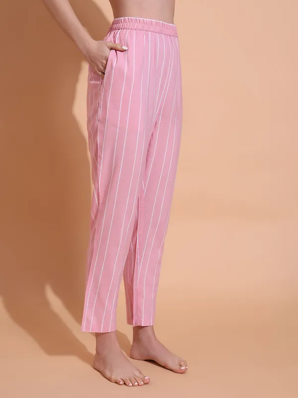 Fbella_Women_Pure_Cotton_Pink_Stripe_Night_Suit